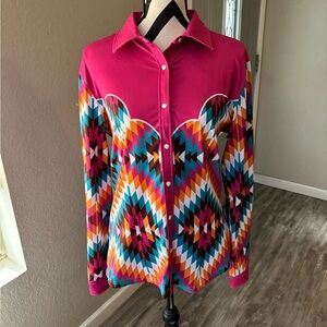 Vibrant Pink Geometric Button Down Shirt